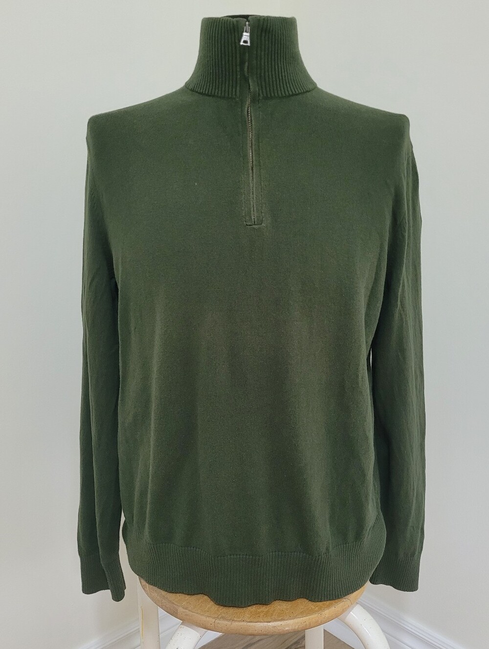 Banana Republic Men's Cotton Cashmere Quarter Zip Sweater Medium Green Preppy